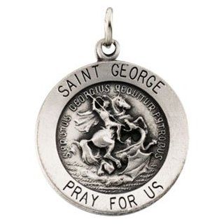Sterling Silver Round St. George Pendant Medal: DivaDiamonds: Jewelry
