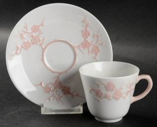 Spode Geisha Light Pink Flat Demitasse Cup & Saucer Set, Fine China Dinnerware  