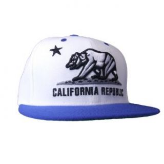 WHANG California Bear Logo Flag Republic Flat Bill Snapback One Size White / Royal: Clothing