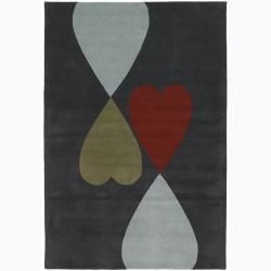 Hand tufted Heart patterned Mandara New Zealand Wool Rug (79 X 106)