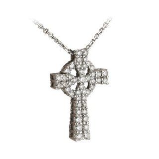 14k White Gold and Diamond Celtic Cross Necklace Irish Made: Pendant Necklaces: Jewelry