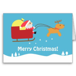 Merry Christmas with Cute Santa and Reindeer Greeting Cards