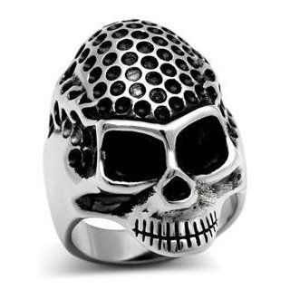 Size 13 Squared Eyes Skull Stainless Steel Men's Dome Style Ring: AM: Jewelry