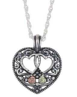 Black Hills Gold with Sterling Double Heart Pendant Jewelry