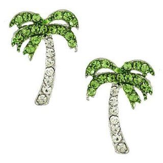 Beautiful Green Palm Tree Post Earrings: Stud Earrings: Jewelry