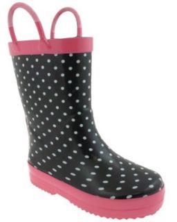 Capelli New York Shiny Pin Dots Printed Toddler Girls Casual Rain Boot Black Combo 8/9: Shoes
