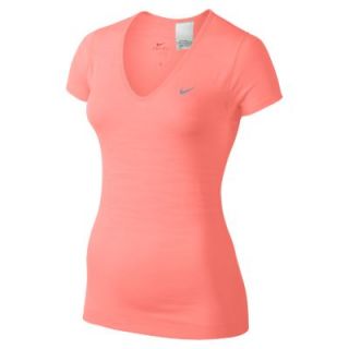 Nike Dri FIT Knit Novelty Short Sleeve V Neck Womens Running Shirt   Bright Man