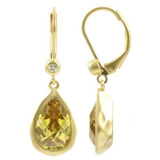 Celebrity Style Fashion Jewelry   Kate Middleton   Kate Middleton Inspired Pear Drop Canary CZ Earring   Gold Tone: Jewelry