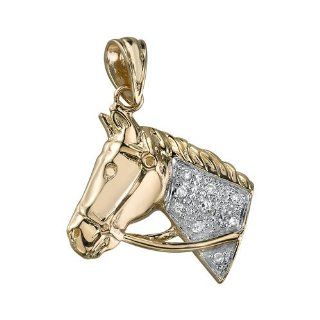 14kt Yellow Gold Horse Head Diamond Pendant: Jewelry