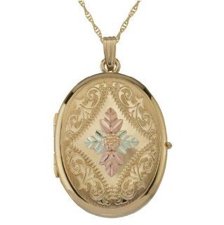 Tri Gold Antique Style Four Picture Locket Black Hills Gold Necklace, 20" Black Hills Gold Jewelry by Coleman Jewelry