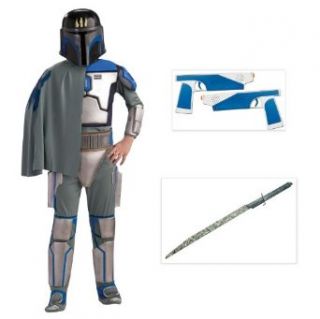 Star Wars Clone Wars Deluxe Pre Vizsla Trooper Child Costume (L), Gun & Sword: Clothing