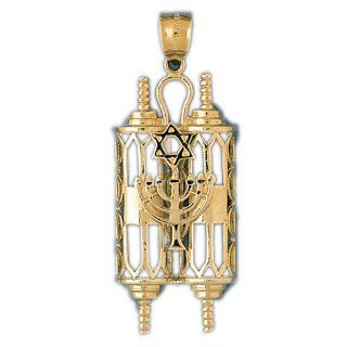 14K Gold Charm Pendant 6 Grams Religious Jewish Star David Shield9096: Pendant Necklaces: Jewelry
