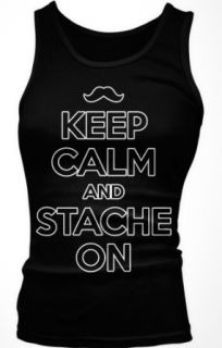 Keep Calm And STACHE ON Junior's Tank Top, Hilarious Keep Calm And Mustache On Design Boy Beater: Clothing