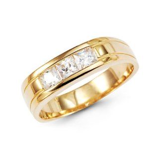 14k Yellow Gold Mens Three Stone CZ Cubic Zirconia Wedding Band Ring: Jewelers Mart: Jewelry