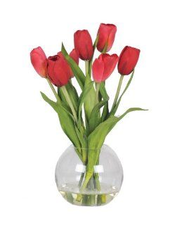 House of Silk Flowers Artificial Red Tulips in Glass Vase   Artificial Mixed Flower Arrangements