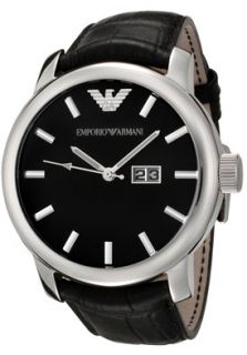 Emporio Armani AR0428  Watches,Mens Black Dial Black Embossed Leather, Casual Emporio Armani Quartz Watches