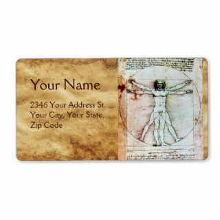 THE VITRUVIAN MAN , Antique Brown Parchment Custom Shipping Labels