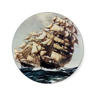 Vintage Transporation Clipper Ship in Rough Seas Round Sticker