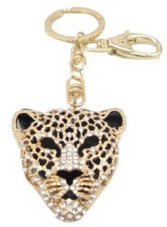 Gold Leopard Mask Crystals Rhinestone Handbag Purse Charm / Key Chain Keyring Holder: Clothing