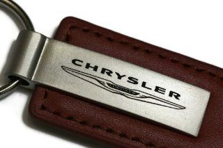 Chrysler Brown Leather Key Fob Authentic Logo Key Chain Key Ring Keychain Lanyard: Automotive