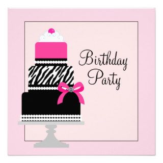 Pink Zebra Cake Cupcake Birthday Party Invitations