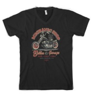 (Cybertela) Mechanic Shop Bobber Garage Men's V neck T shirt Chopper Tee: Clothing