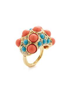 Coral & Turquoise Resin Cabochon Ring by Kenneth Jay Lane