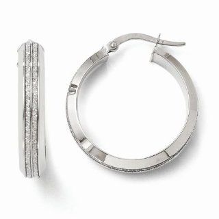 Leslie's 14k White Gold Polished and Glitter Infused Hoop Earrings LE326: Jewelry