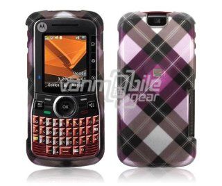 VMG For Motorola Clutch i465 (Sprint, Boost Mobile, Southern LINC) Cell Phone Faceplate Hard Case Cover   Pink Cross Plaid: Cell Phones & Accessories
