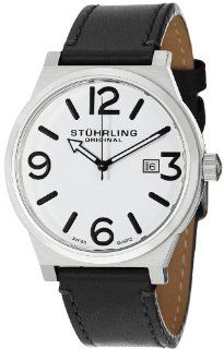 Stuhrling Original Men's 454.33152 Leisure Eagle Osprey Swiss Quartz Date Black Leather Strap Watch: Watches