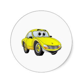 Yellow Sports Car Cartoon Round Stickers