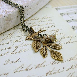 brass bird and branch necklace by wished for