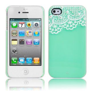 Willsteer Hand Made Lace and Pearl Green Hard Case Cover for iPhone 4 4G 4S: Cell Phones & Accessories