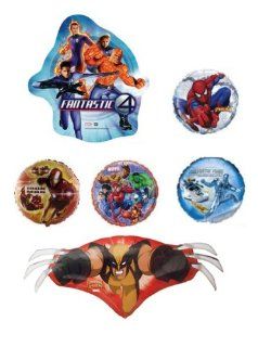 6 Marvel Super Hero 18" Mylar Balloons   Spiderman, Fantastic Four, Wolverine Bouquet Bundle: Health & Personal Care
