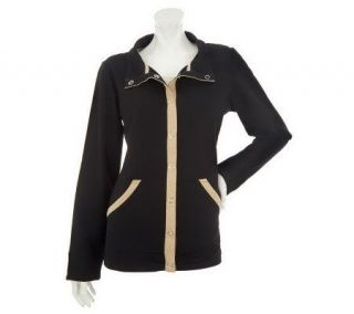 Susan Graver French Terry Snap Front Jacket with Contrast Trim —