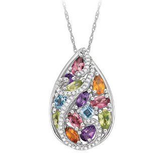 Multi Gemstone Teardrop Fashion Pendant in Sterling Silver: Jewelry