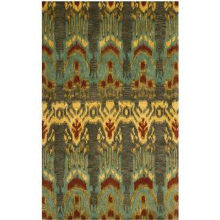 Safavieh Ikat Collection IKT464B Square Area Rug, 6 Feet Square, Olive and Gold   Moroccan Style Rug