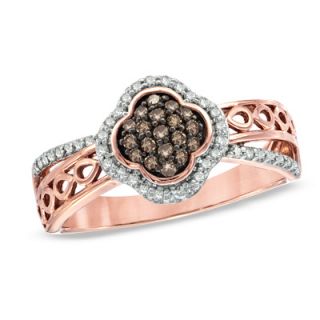 CT. T.W. Champagne and White Diamond Clover Ring in 10K Rose Gold