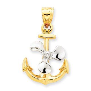 Genuine 14K Yellow Gold Two Tone 3 D Anchor & Moveable Propeller Pendant 5.5 Grams Of Gold Mireval Jewelry
