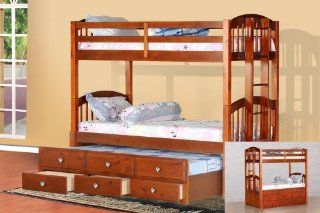 Shop Honey Oak Finish Wood Twin Size Bunk Bed (Bunkbed) With Trundle & Storage Drawers at the  Furniture Store