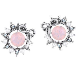 Neoglory Jewelry Pink Rhinestone Simulated Pearl Sun Stud Earrings for Teens: Jewelry