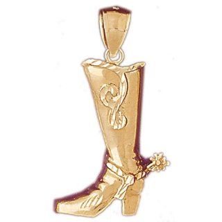 14K Yellow Gold Cowboy Boots Pendant: Jewelry