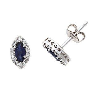 0.76CTW 14K White Gold Genuine Natural Blue Sapphire and Diamond Stud Earrings Jewelry