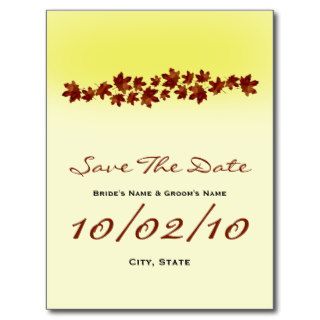 Fall Wedding Save The Date Postcard  Autumn Leaves