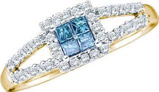 14K Yellow Gold 0.33CT Blue Diamond Invisible Ring: Jewelry