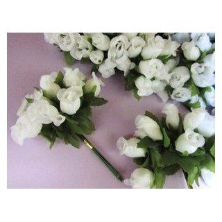 144pc Poly Silk Rose Buds Flower 4" Wire Stem Wedding Bouquet (H415 White) : Artificial Flowers : Everything Else