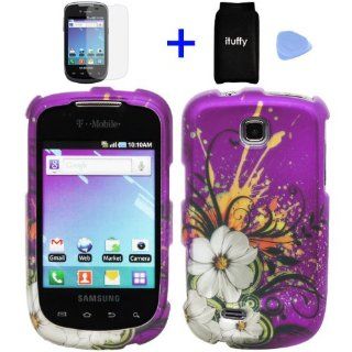 (4 items Combo Accessories Pouch, Screen Protector Film, Case Opener, Graphic Case) Purple Hawaiian White Flower Green Vine Design Rubberized Snap on Hard Cover Protector Shell Faceplate Skin Case for T Mobile Samsung Dart T499 / TASS T 499 Cell Phones &
