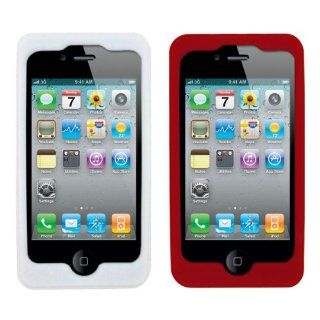 Cbus Wireless White & Red Camera Style Silicone Stand Cases / Skins / Covers w/ Silicone Neck Straps for Apple iPhone 4s / 4 G Cell Phones & Accessories