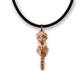 Bronze Raccoon Necklace with 18" Cord Made in America by The Magic Zoo: Merry Rosenfield: Jewelry