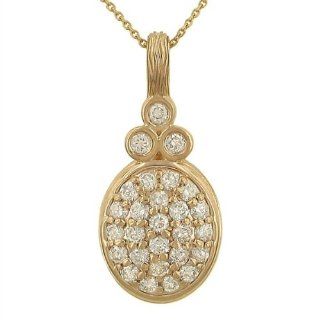 Round Bezel & Bead Set Diamond Oval Pendant .54ct(Chain Sep): Jewelry